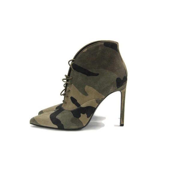 Saint Laurent Boots Pointed Toe CamO High Heel Ankle Booties Size 36 US 5 w BOX - Picture 3 of 12